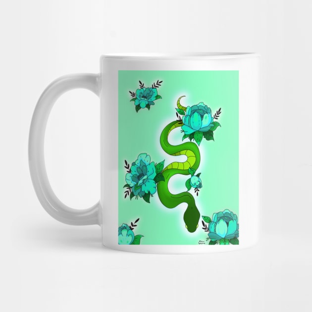 Green snake with roses by XoXy24